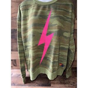 Aviator Nation Camo PinkLightning Bolt Pullover Small